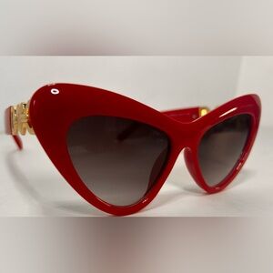 Red Frame, Gold Heart Women’s Sunglasses, Red & Gold UV 400. CG 54[]17-149